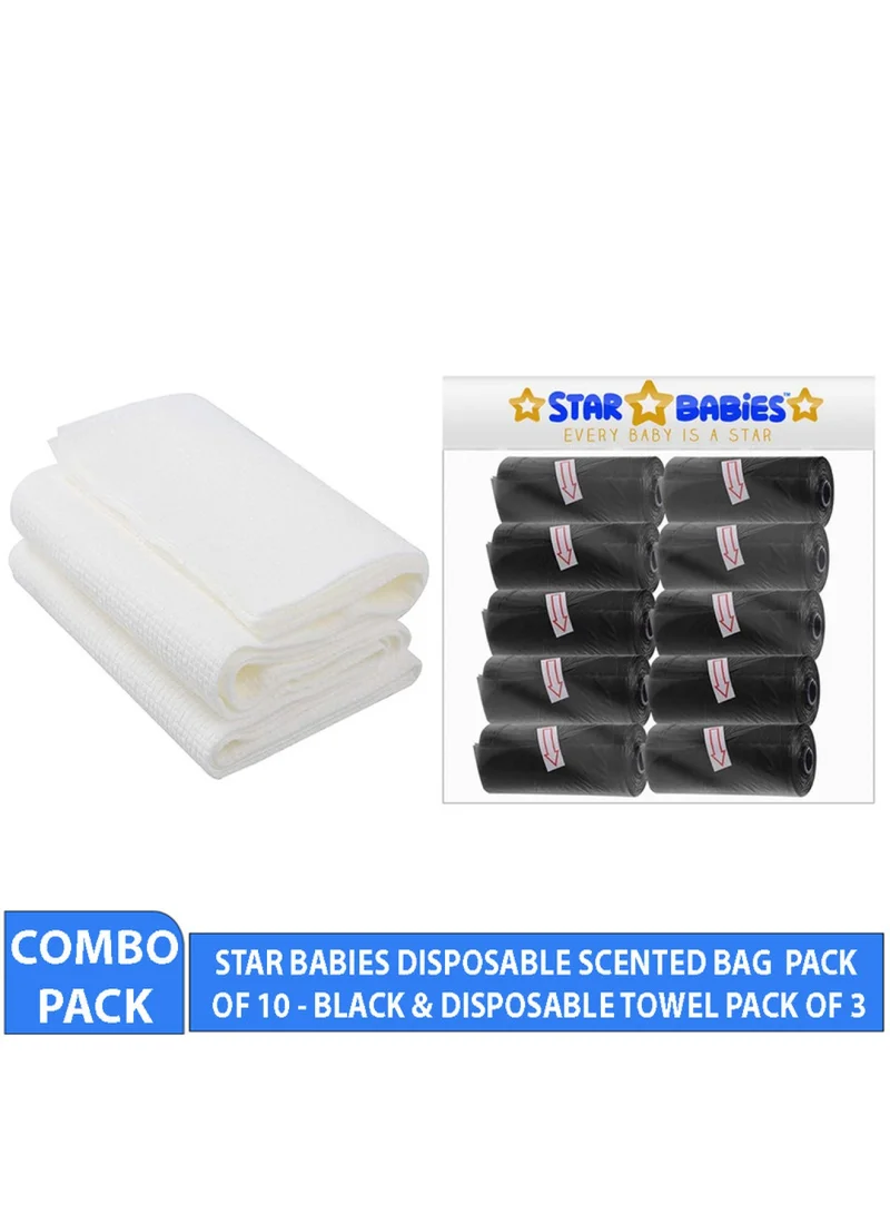 ستار بيبيز Combo Pack Scented Bag Pack Of 10 With Dispsoable Towel Pack Of 3   Black